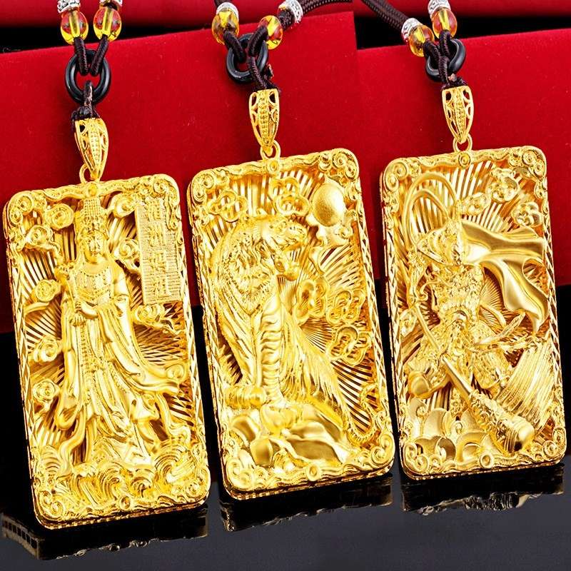 Gold - plated mazu Buddha pendant double - layer sand-spraying Sand-gold Guan Gong pendant with necklace thumbnail