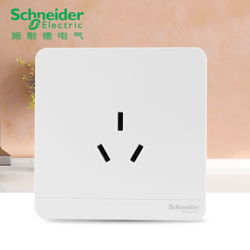Schneider switch socket Yishang White Mirror Porcelain White one-pole three-hole socket panel 16A details Picture