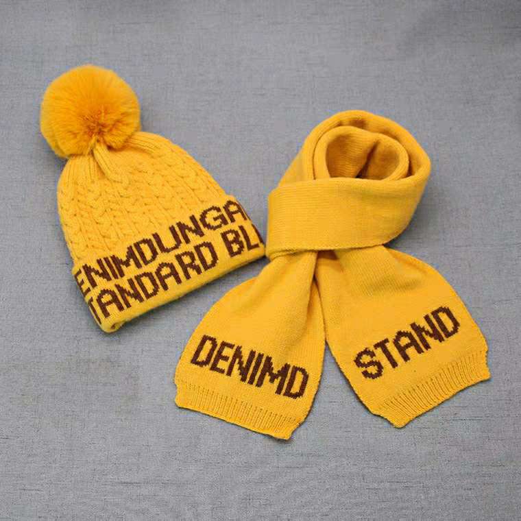 婴幼儿宝宝毛线围巾帽子套装秋冬季护耳毛线帽，英文字母款式详情图2
