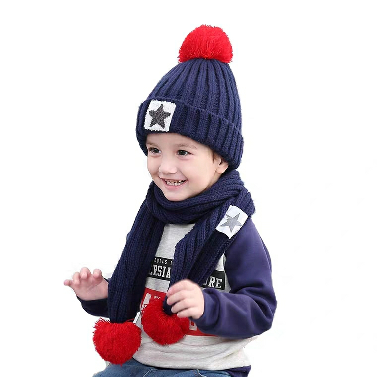 婴幼儿宝宝毛线围巾帽子套装秋冬季护耳毛线帽，大星星款详情图4