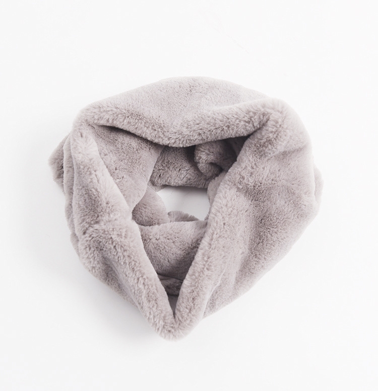 Foreign Trade New Autumn And Winter Warm Fur Neck Solid Color Imitation Rabbit Hair Scarf Set Men And Women Children details Picture