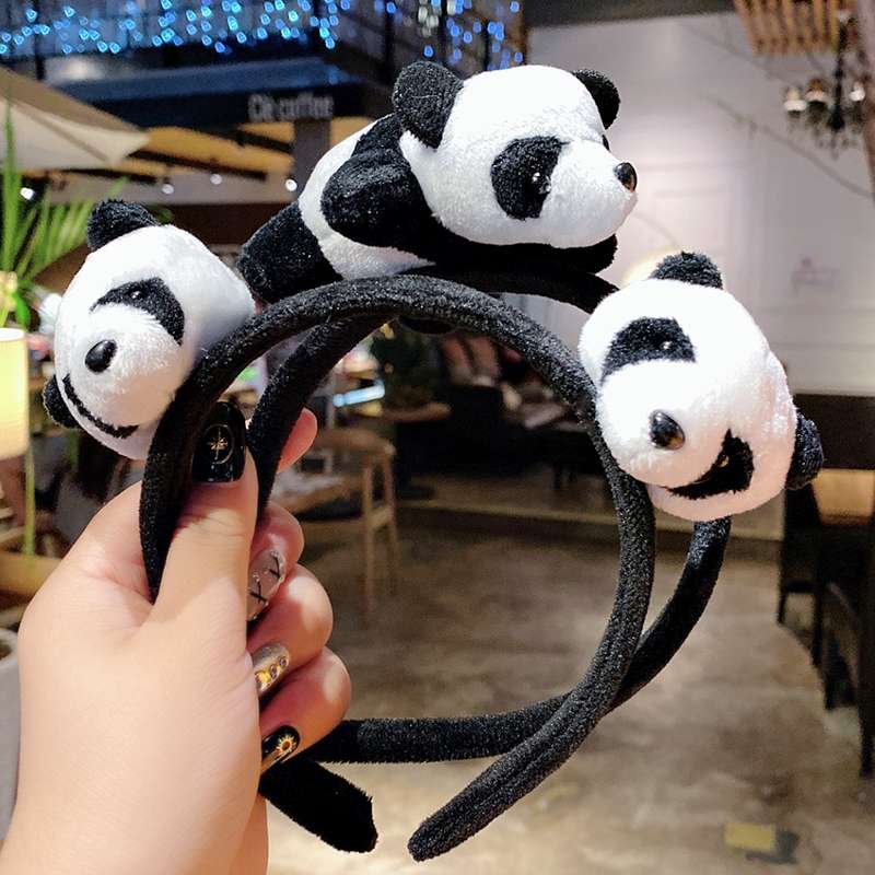 韩国网红毛绒可爱熊猫发卡发箍少女头箍外出百搭头饰压发动物头套