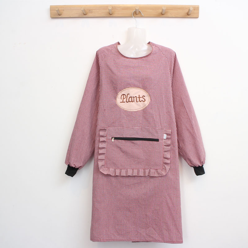 Autumn and winter fashion long sleeve kitchen cooking apron adult cotton smock waterproof and oil proof work clothes zipper pocket thumbnail