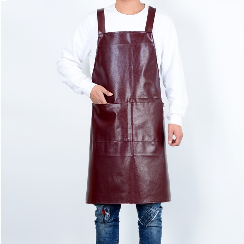 New enlarged and thickened apron, waterproof for aquatic women, oil-proof for men's kitchen, wider strap pocket, leather apron thumbnail