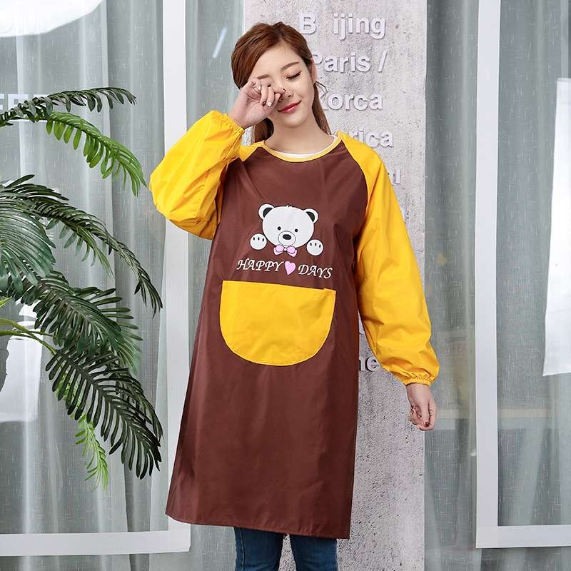 Apron long-sleeve waterproof and oil-proof Korean version of fashion work clothes men and women's household kitchen adult overalls back to dress custom thumbnail