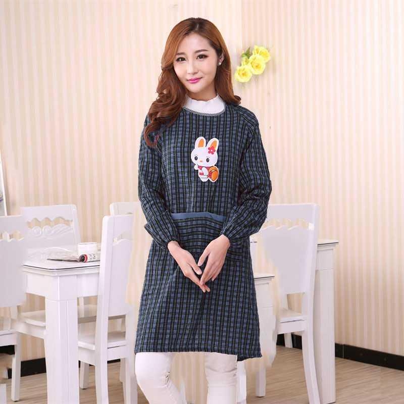 Kitchen long sleeve apron, Korean version of adult smock, cotton overalls, adult reverse dressing women's cotton thumbnail