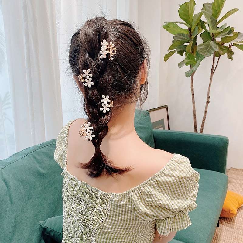 Grab grab flower head petal top clip, popular small hair accessory, flower 5-side clip, hair clip, pearl, Korean Instagram bangs Item Picture