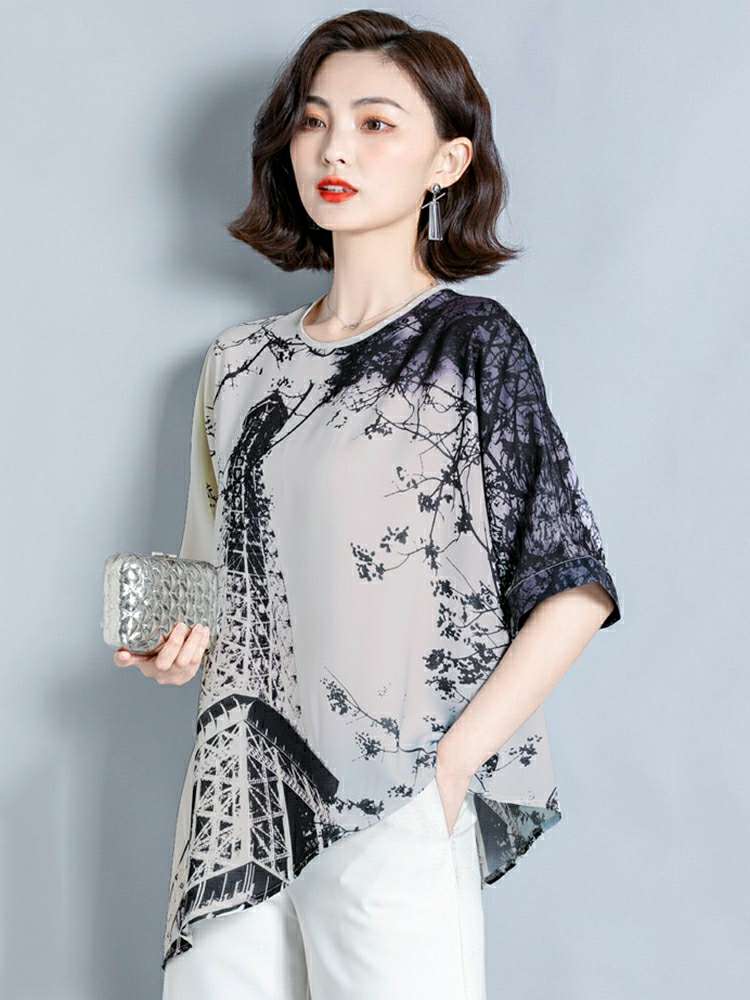 Chiffon blouse for Summer Dress 2020 New Blouse for women With short sleeves for mom thumbnail