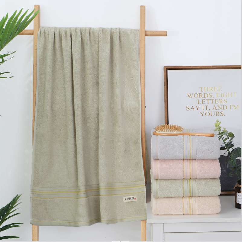 爱己爱家 厂家直销 8698亮闪艾草浴巾70*140cm纯棉精品浴巾