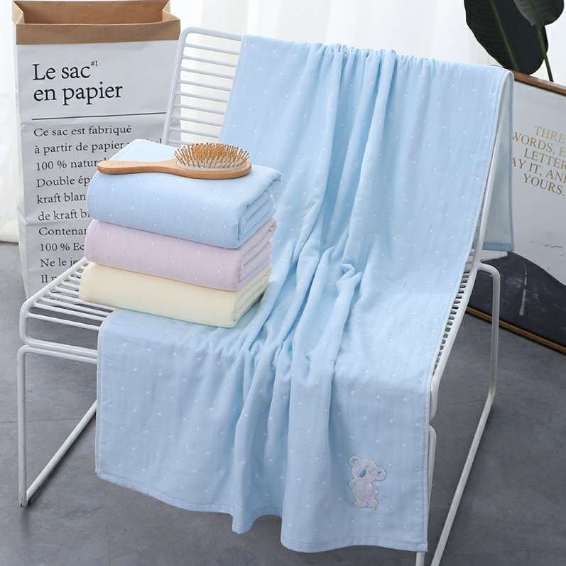 爱己爱家 厂家直销 8900纱布绣小熊浴巾 纯棉纱布精品浴巾