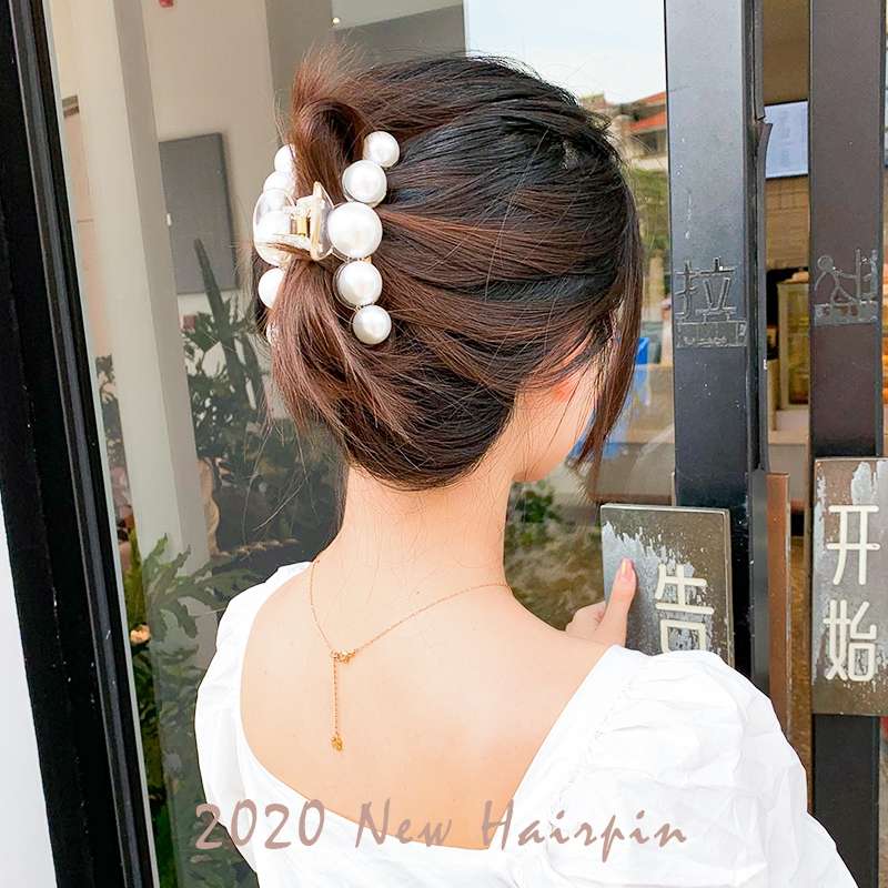 韩国气质淑女大小珍珠极简东大门实用慵懒抓夹发夹发饰女饰品韩国珍珠抓夹边夹少女发夹后脑勺大小号发抓头发夹子盘发发卡头饰细节图