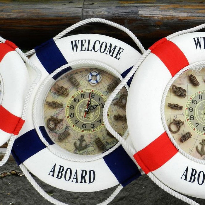 地中海家居风格欧式装饰壁挂 棉布救生圈挂钟 海洋系列时钟壁饰品