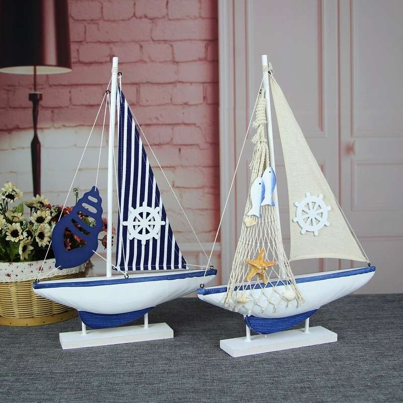 地中海风格帆船摆件一帆风顺船摆设模型木质木制海洋风木船装饰品