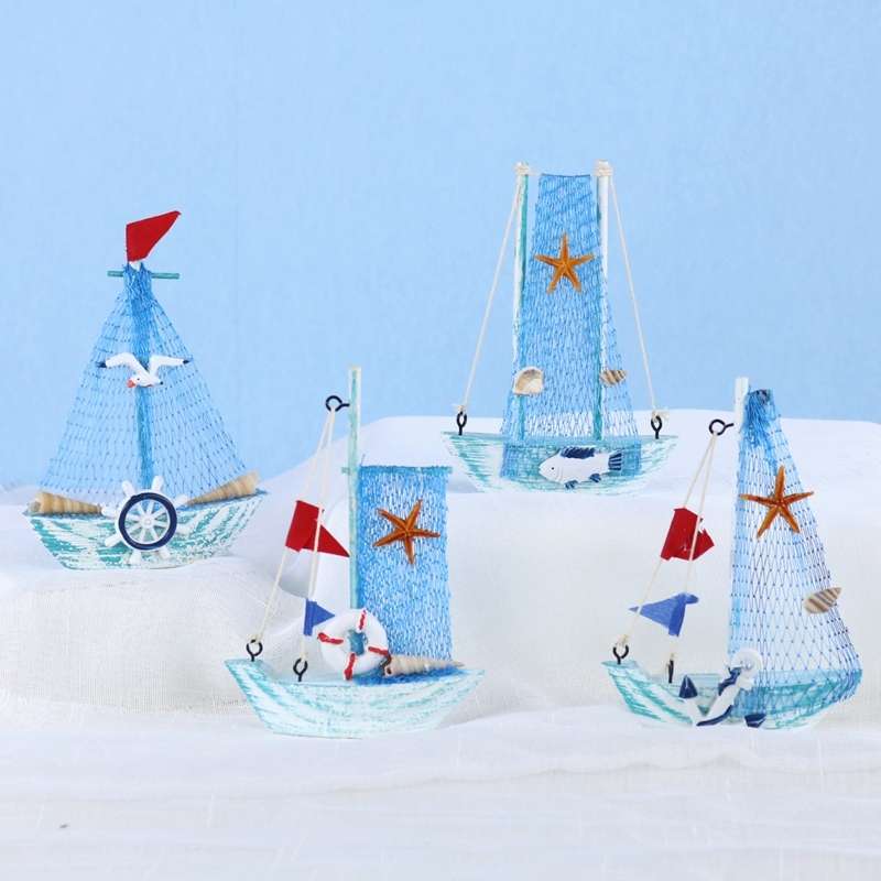 地中海迷你帆船模型摆件一帆风顺做旧木船创意家居客厅隔板装饰
