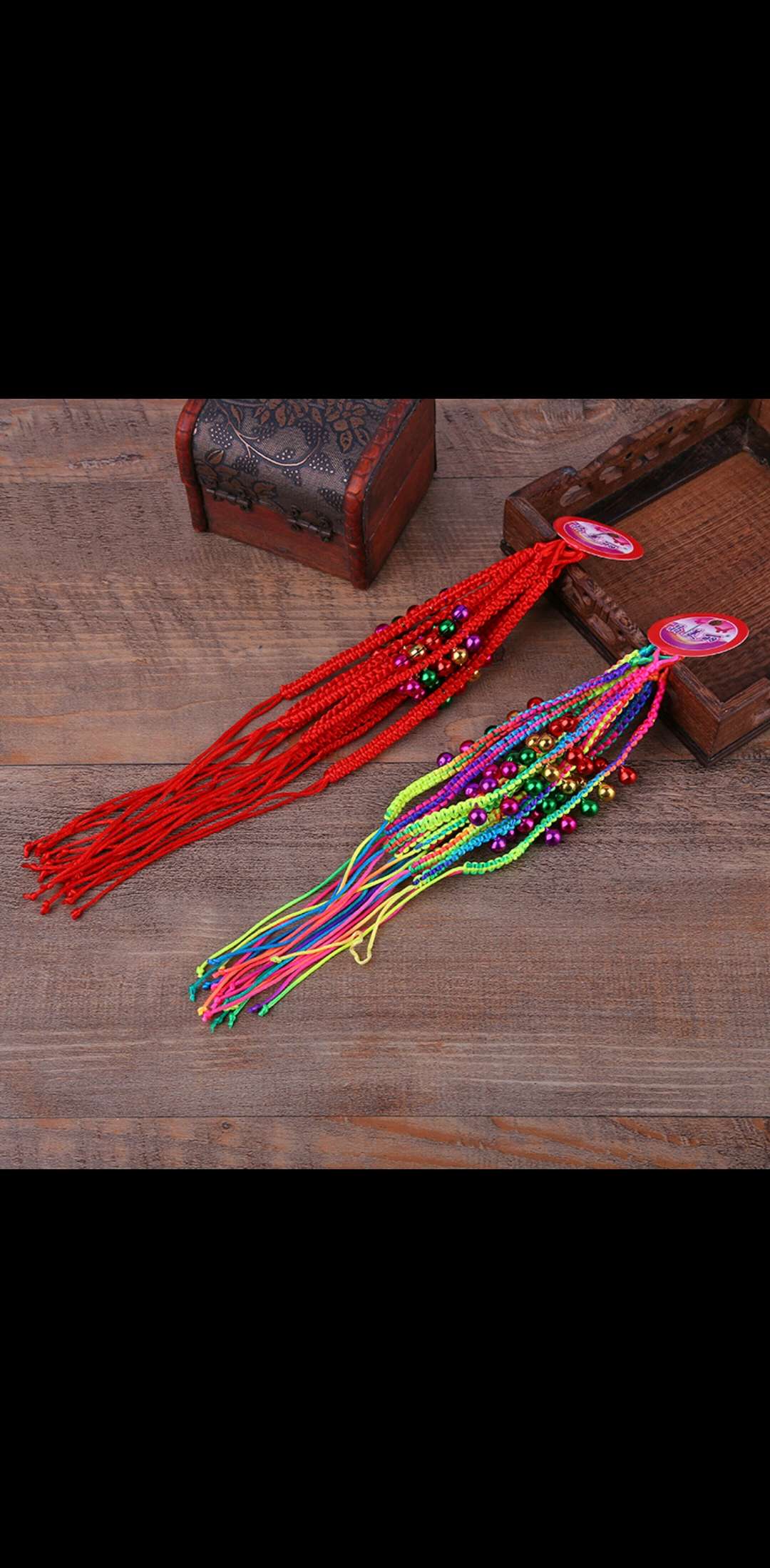 A bell bracelet made of woven thread