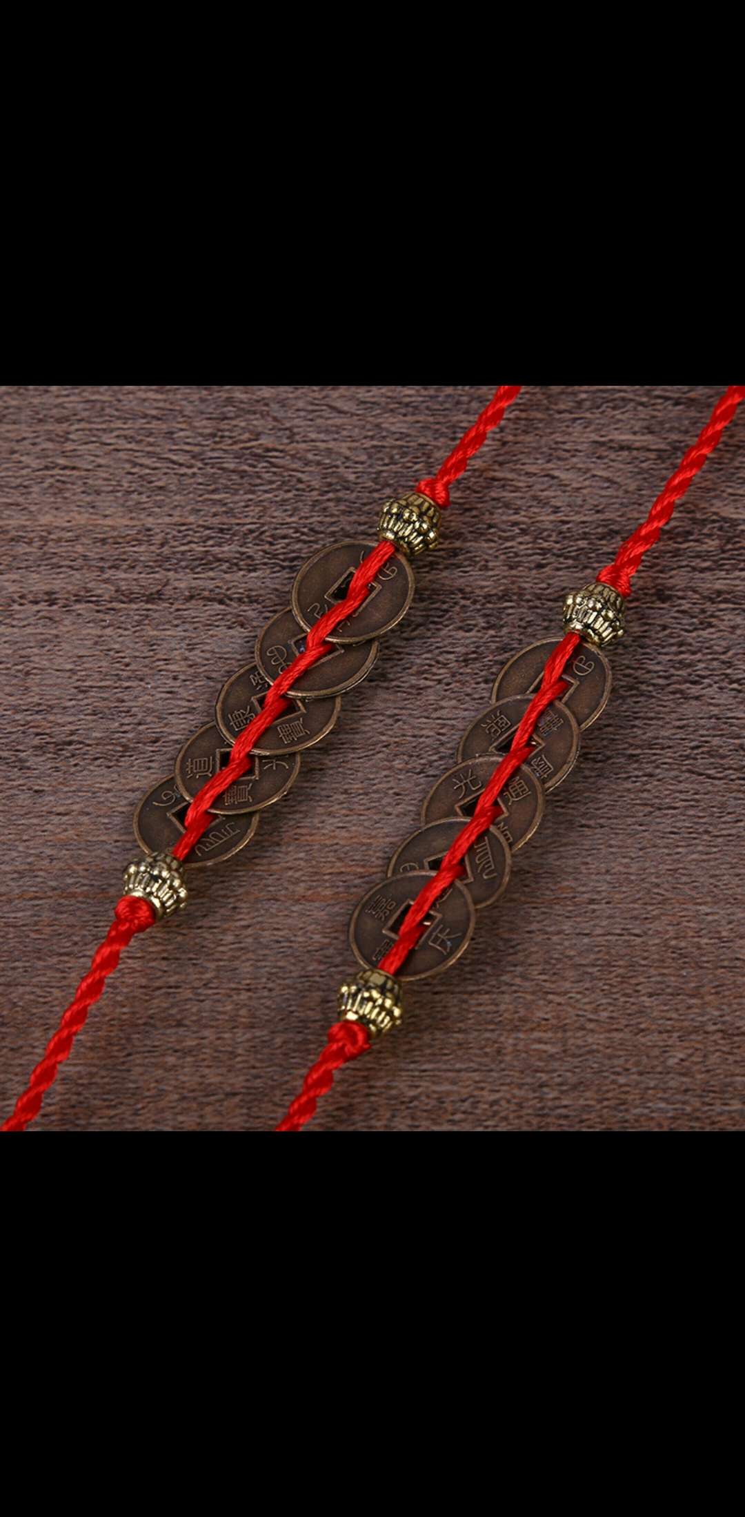 Red copper coin bracelet details Picture
