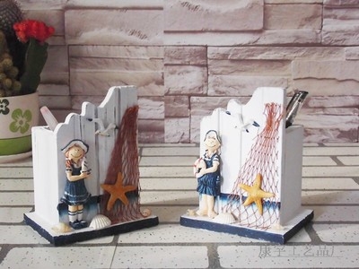 Mediterranean style home decoration wooden creative couples doll pen container fashion birthday gifts thumbnail