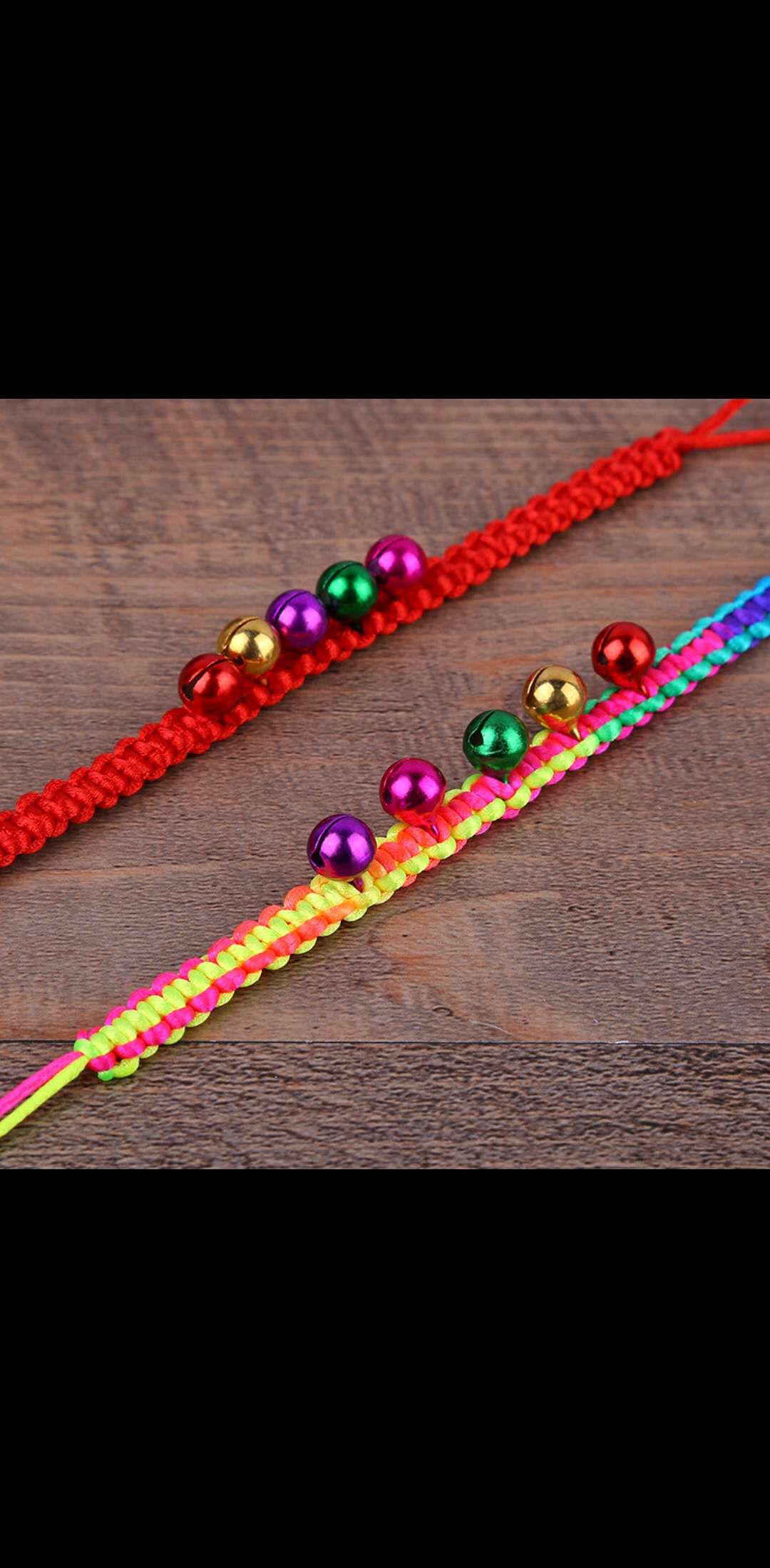 A bell bracelet made of woven thread details Picture
