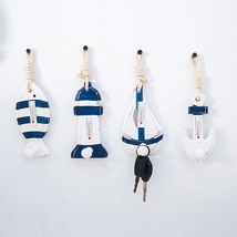 地中海风格灯塔铁锚帆船蓝白木质铁质超强承重力装饰性挂钩衣帽钩