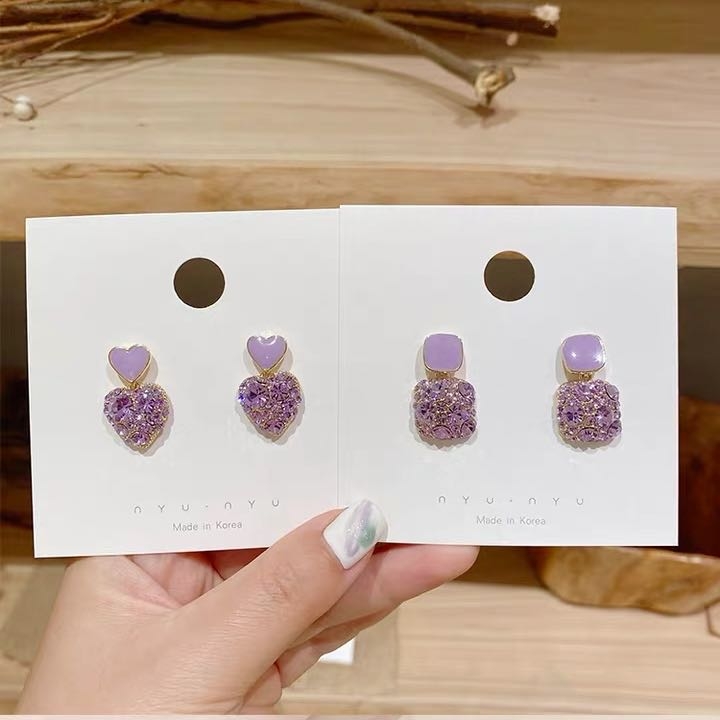 Purple multi-diamond earrings