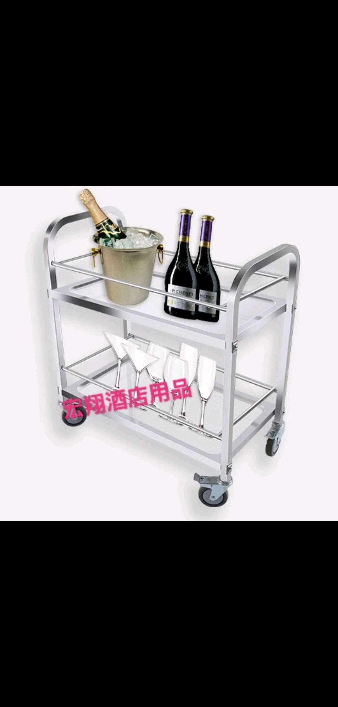 宏翔加厚不锈钢两层酒水车餐车 酒店手推车 餐厅服务车