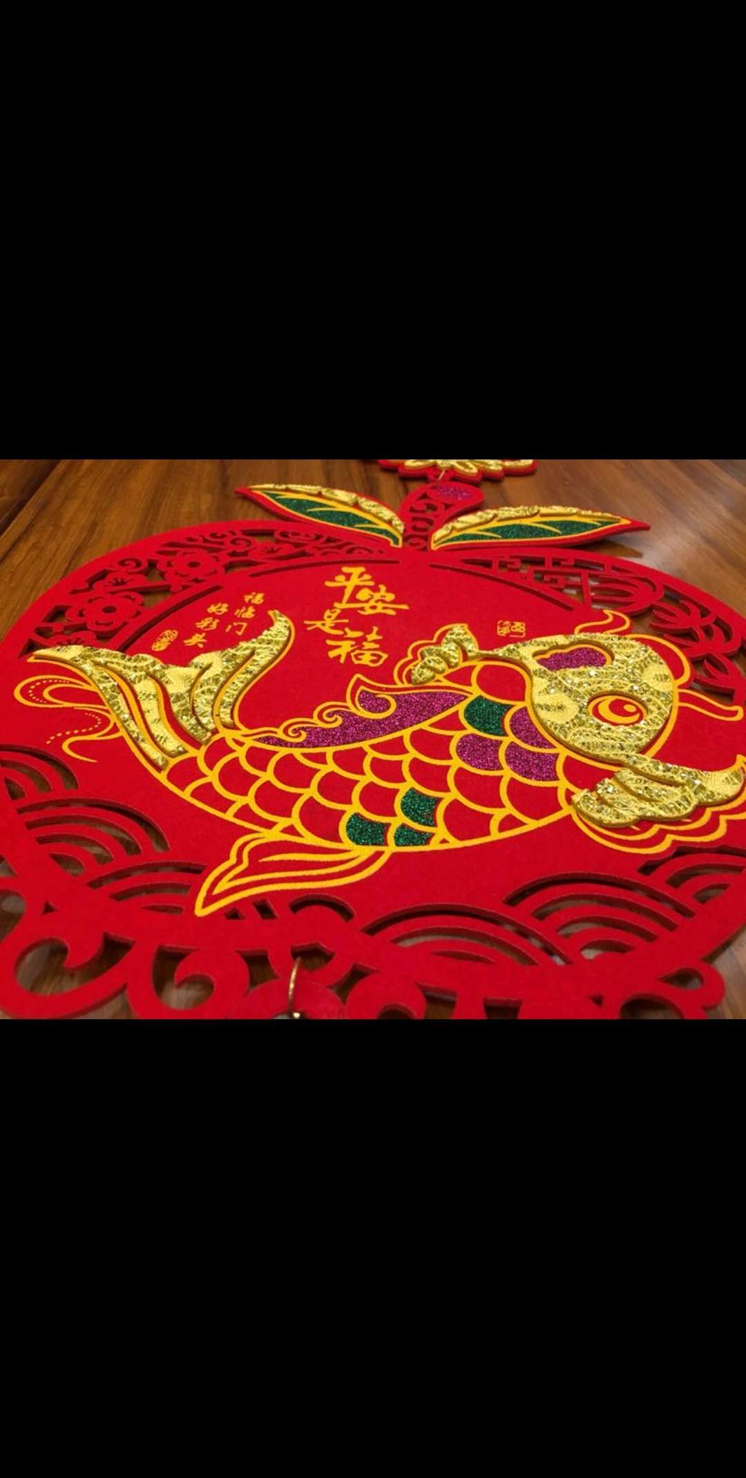 2019 New Style velvet fabric color gold three-dimensional paper-cut Peace and Blessing Chinese New Year Pendant Specification image