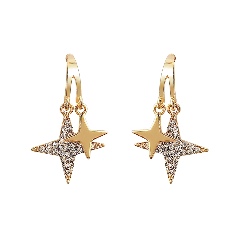 Cross star diamond earrings details Picture