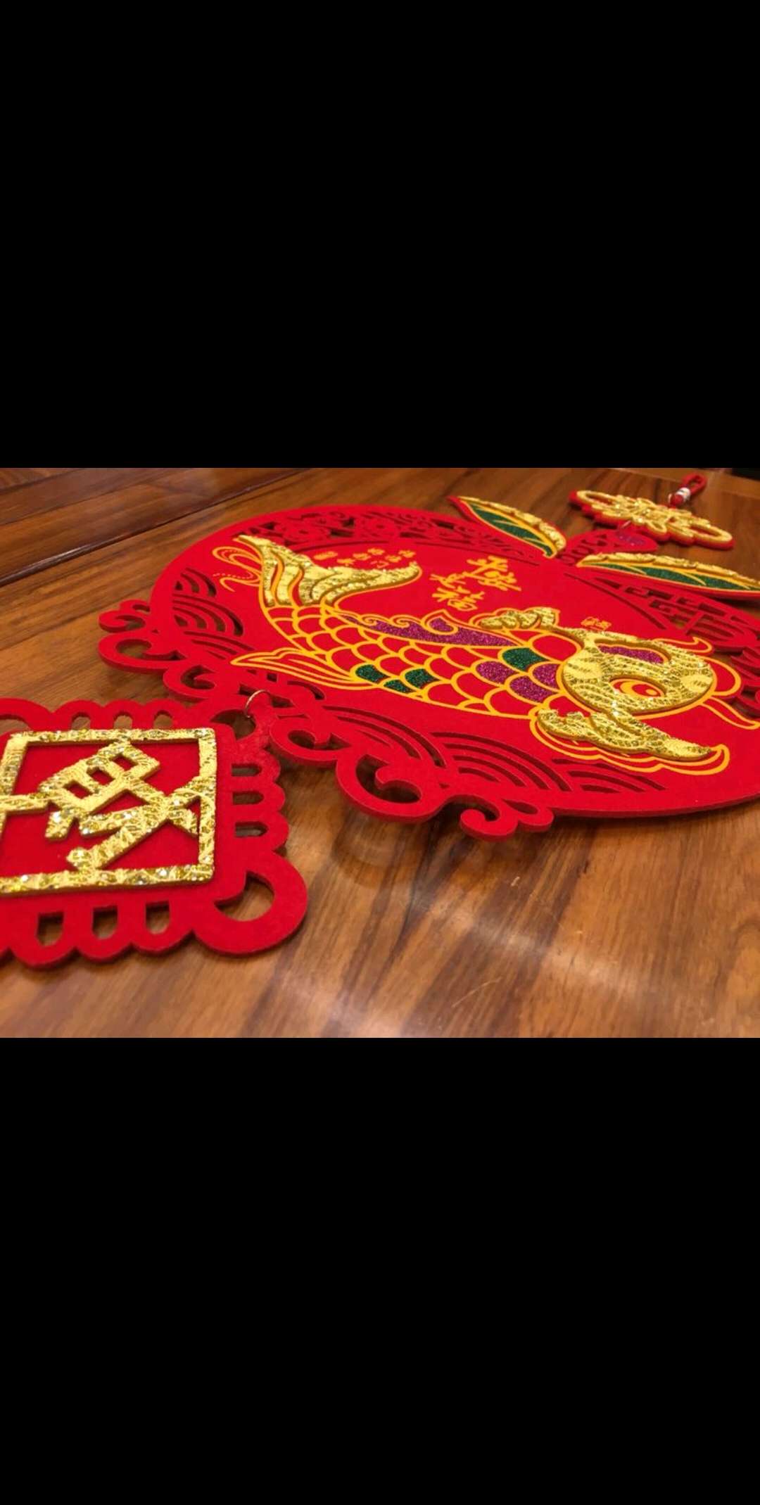 2019 New Style velvet fabric color gold three-dimensional paper-cut Peace and Blessing Chinese New Year Pendant Application Scenario