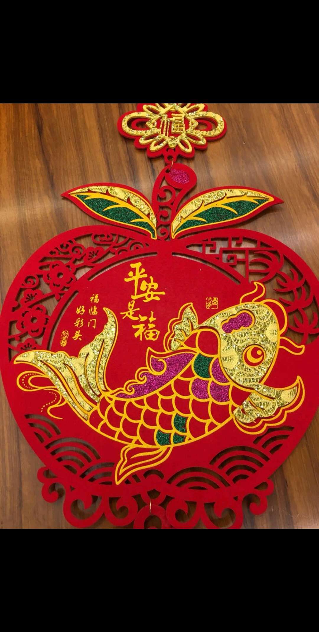2019 New Style velvet fabric color gold three-dimensional paper-cut Peace and Blessing Chinese New Year Pendant details Picture