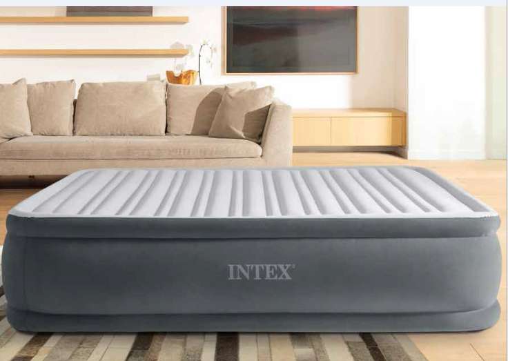美国INTEX67770豪华内置电泵灰白双层加大线拉空气床植绒充气床垫图