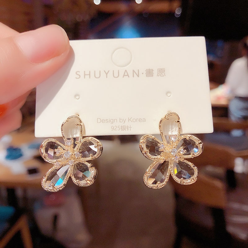 Crystal five-flower earrings details Picture