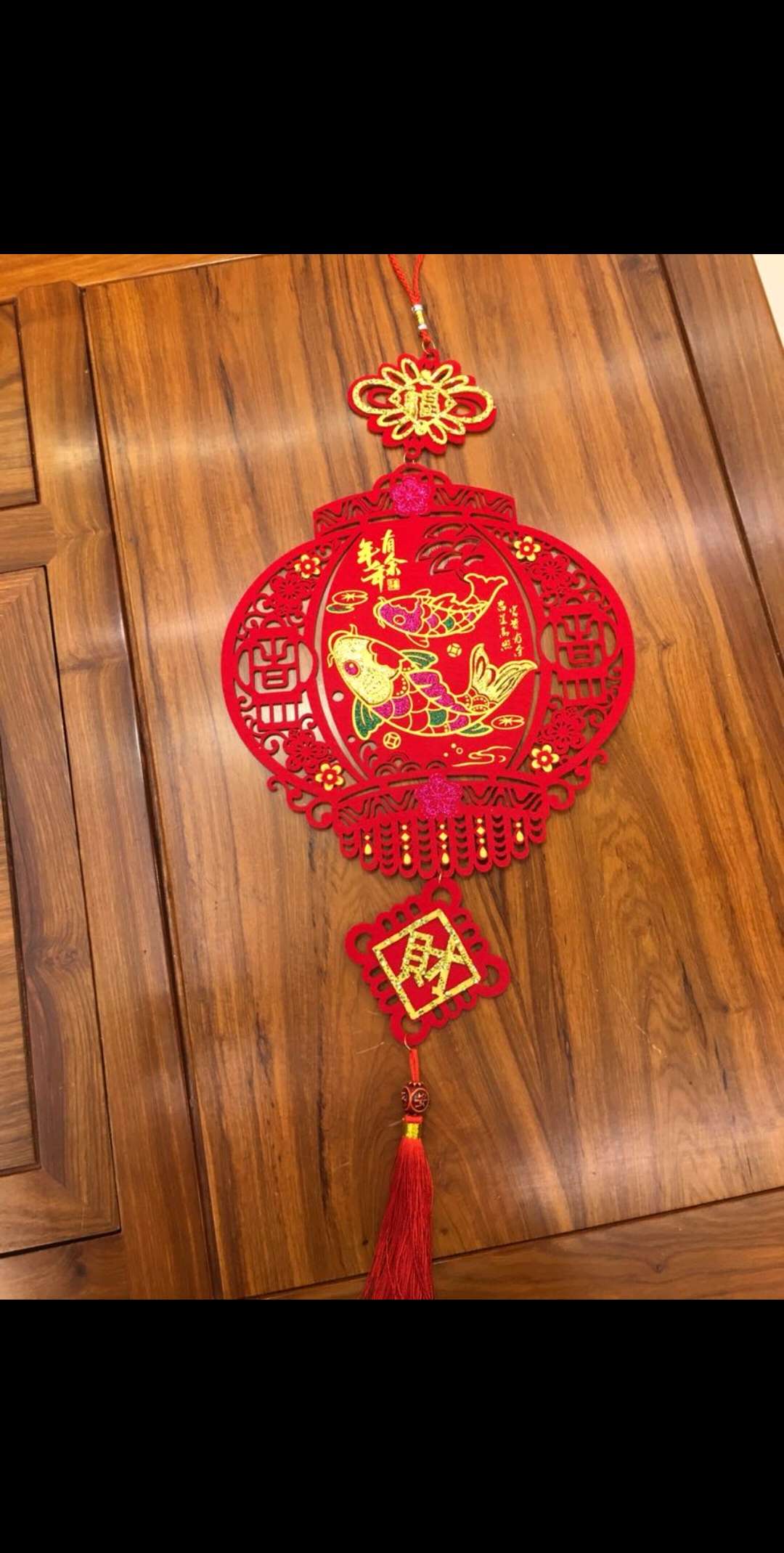 2019 New style velvet fabric colored gold three-dimensional paper-cut lantern Chinese New Year Decoration Pendant