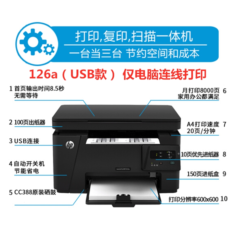 hp惠普m126a nw黑白激光打印机办公室商务复印一体机