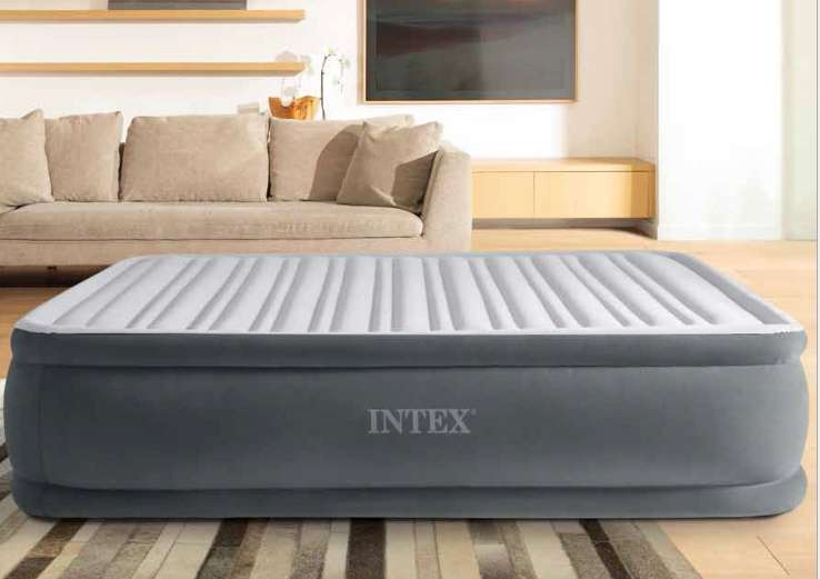 美国INTEX67768豪华内置电泵灰白双层双人线拉空气床植绒充气床垫图