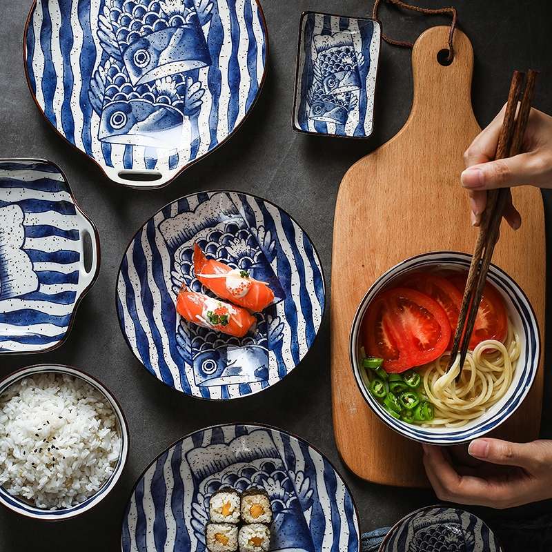 日式陶瓷创意餐盘7寸  陶瓷复古鱼图案餐具详情图1