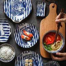 日式陶瓷创意餐盘7寸  陶瓷复古鱼图案餐具