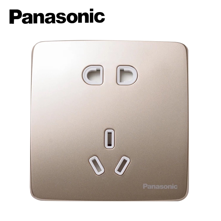 Panasonic Quyue Champagne gold switch socket 5-hole wall socket 2, 3 plug 5-hole socket panel Specification image