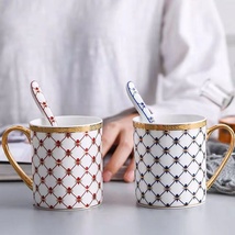 欧式英伦风INS陶瓷大容量小奢华马克杯带勺骨瓷水杯咖啡杯
