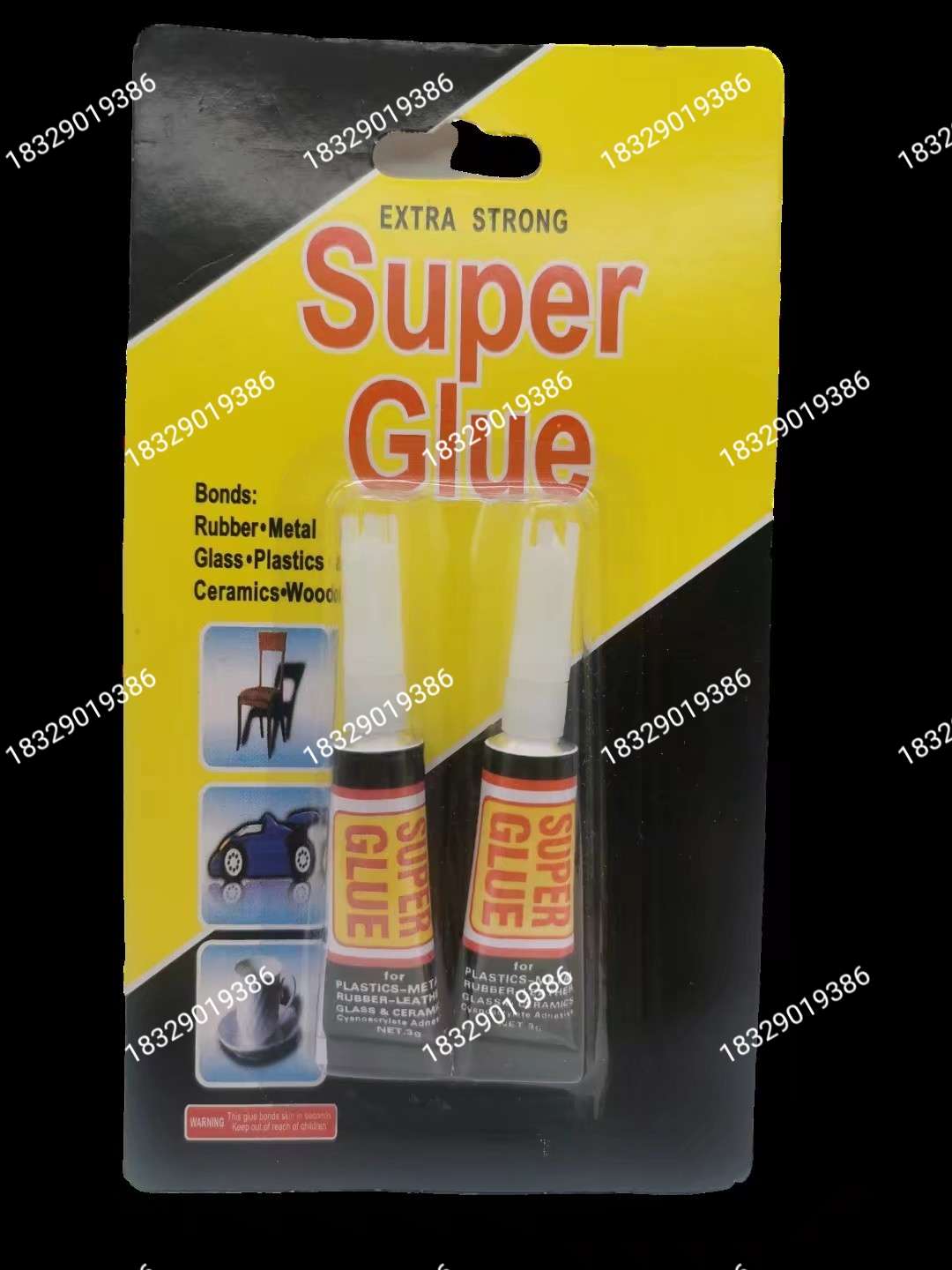 Glue 502 glue Strong glue 3 card glue 3pcs strong universal glue quick drying glue instant glue Foreign trade export universal glue who Specification drawing