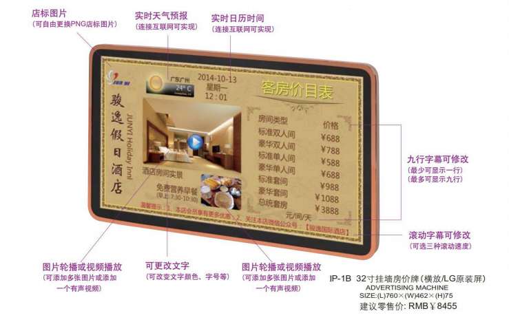 IP-1B  32寸挂墙房价牌（横放/LG原装屏）