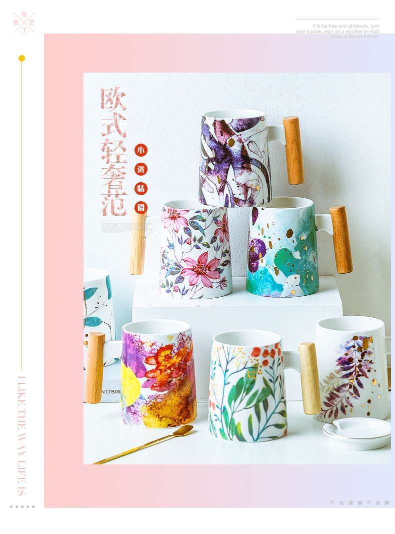 Creative personality European Style Ins coffee mug trend ceramic water mug with cover spoon student household mugs thumbnail