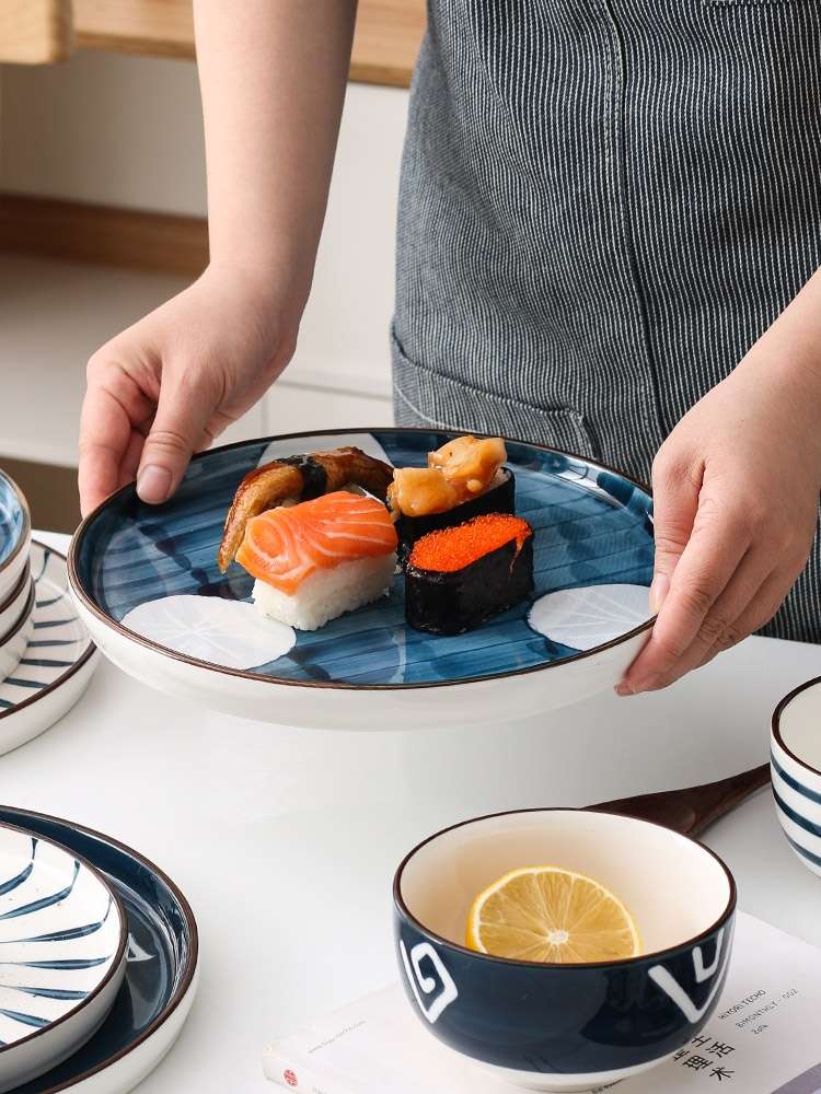 Japanese plate plate steak plate pizza plate creative hand-painted household dumplings plate 10 inches thumbnail
