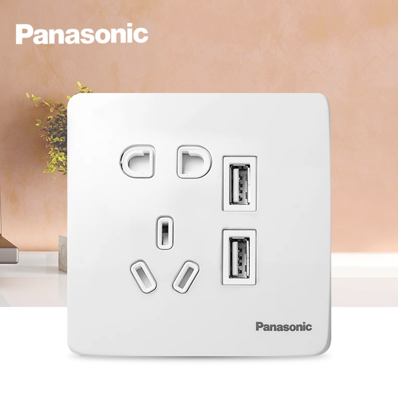Panasonic switch socket Quyue Yabai Series with two or three plugs and five holes with USB socket, USB five holes details Picture