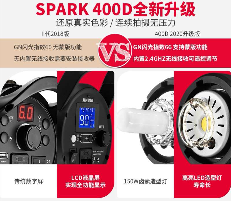 金贝SPARK400D摄影灯摄影棚淘宝服装静物产品拍照灯证件人像摄影补光灯影室闪光灯室内拍摄打光灯产品图