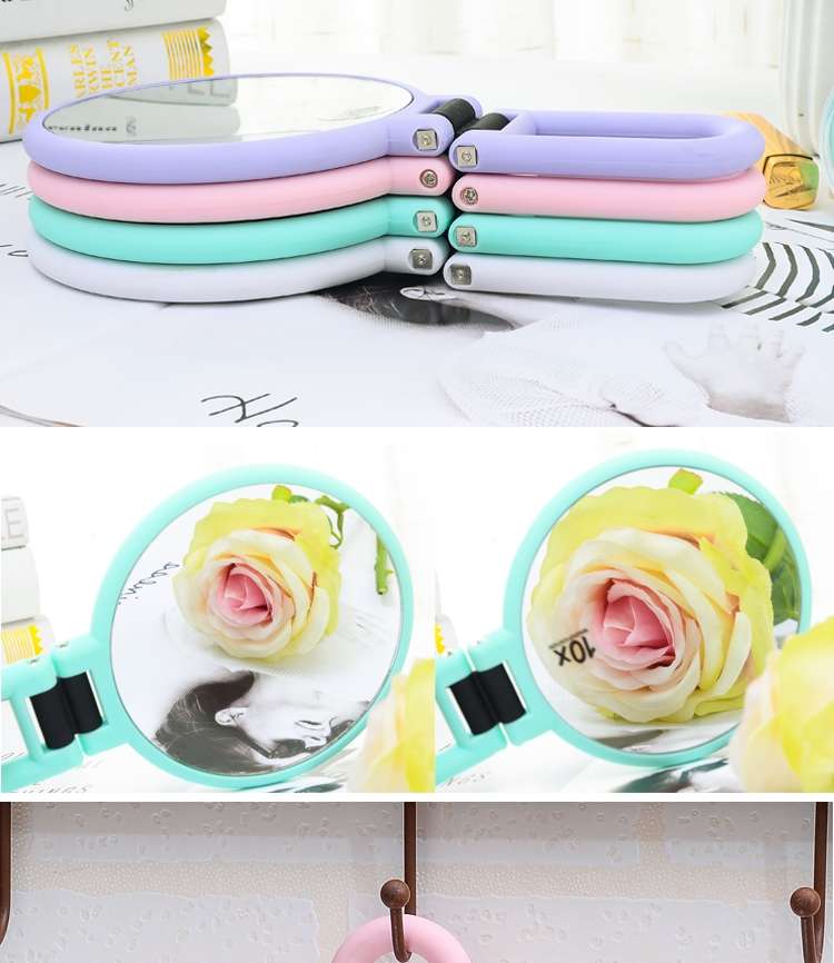 Double-Sided Desktop Makeup Mirror 10X Magnification Mirror Princess Mirror Portable Folding Hand Hold Handheld Handle Mirror Portable Mirror undefined