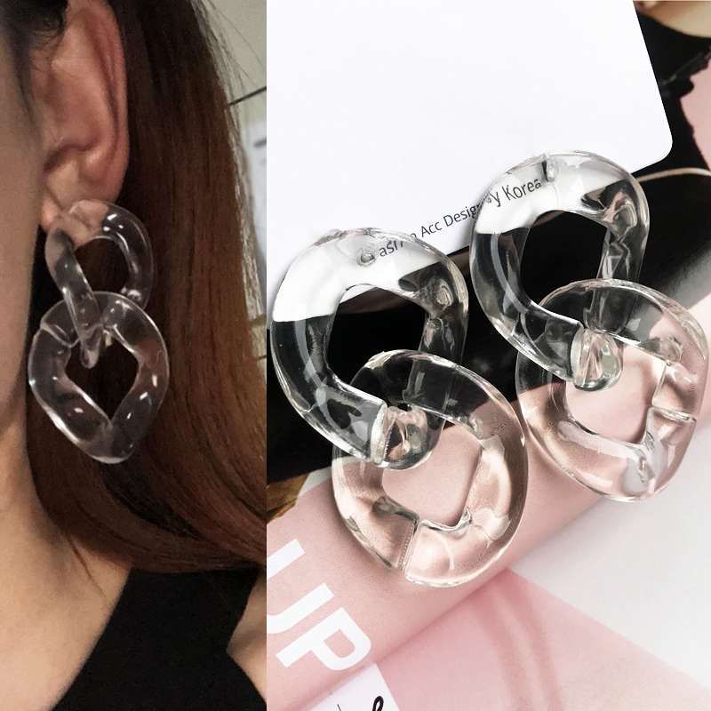韩国网红亚克力透明链条圆环几何双环耳饰品冷淡风耳环耳钉耳坠女