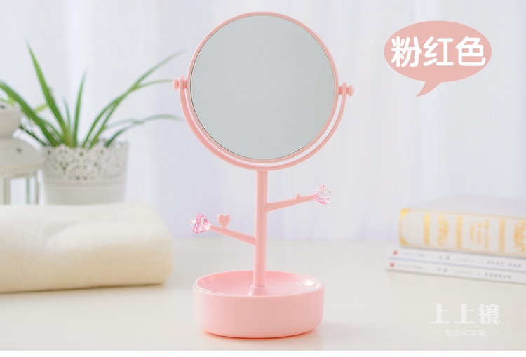 多功能首饰盒台式化妆镜桌面高清大号收纳置物双面梳妆公主美容镜白底实物图