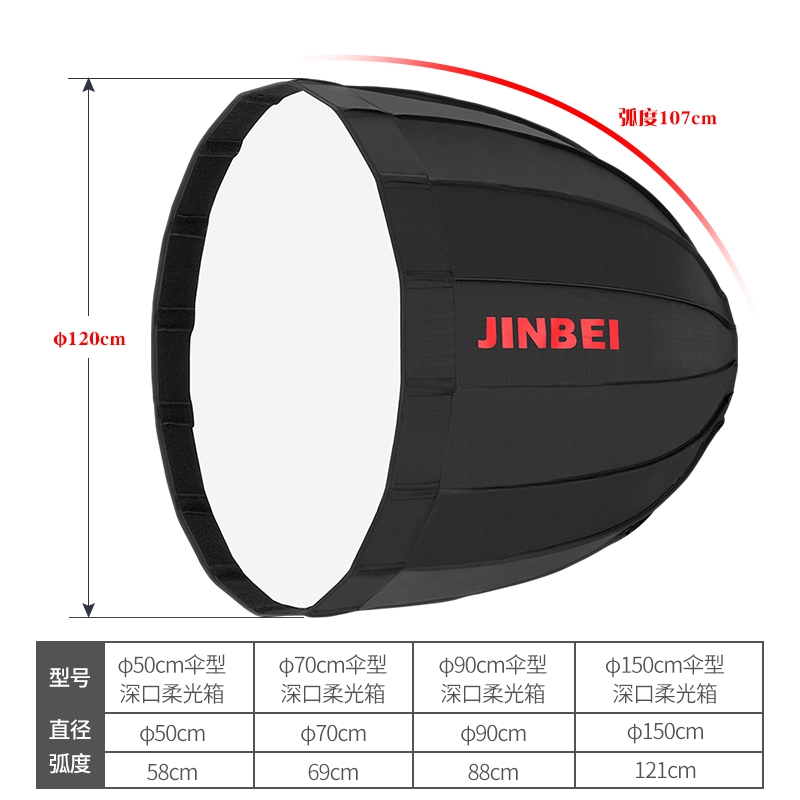 金贝50/70/90/120/150cm伞型深口柔光箱柔光罩摄影灯影棚专业附件细节图