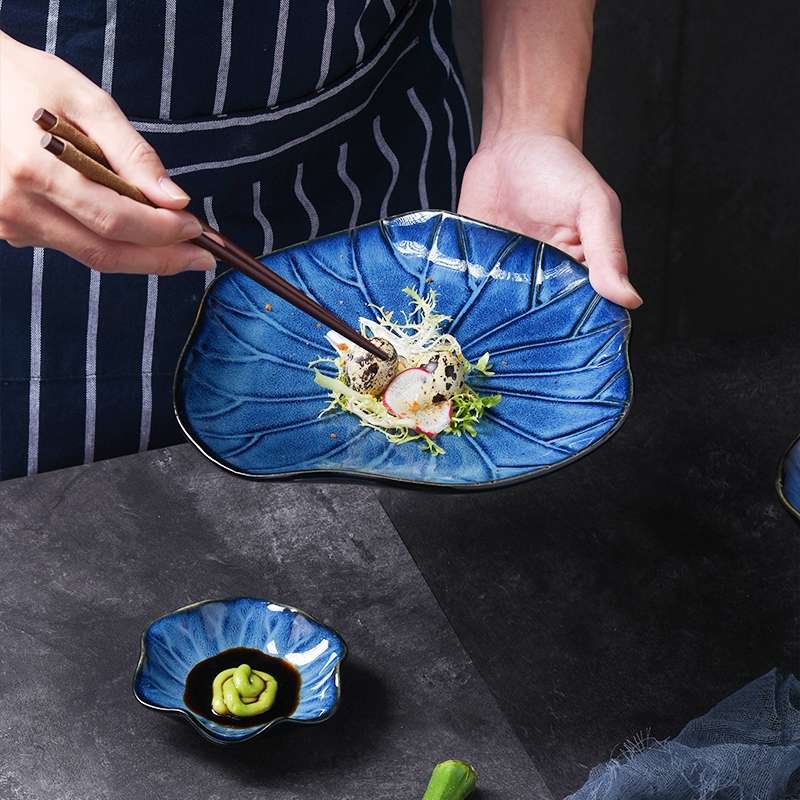 Japanese tableware ceramic lotus leaf plate 9 inches thumbnail