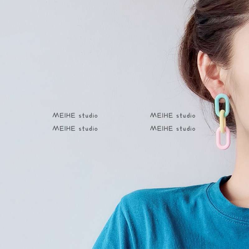 韩国网红亚克力透明链条圆环几何双环耳饰品冷淡风耳环耳钉耳坠 图
